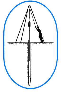 GeoDesign logo — borehole drilling rig emblem